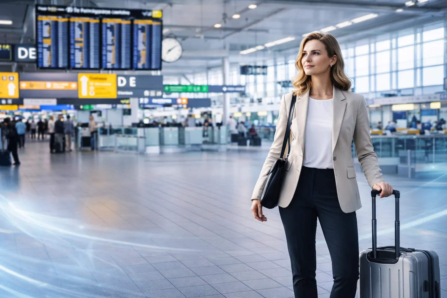 Een reiziger met bagage op de luchthaven
